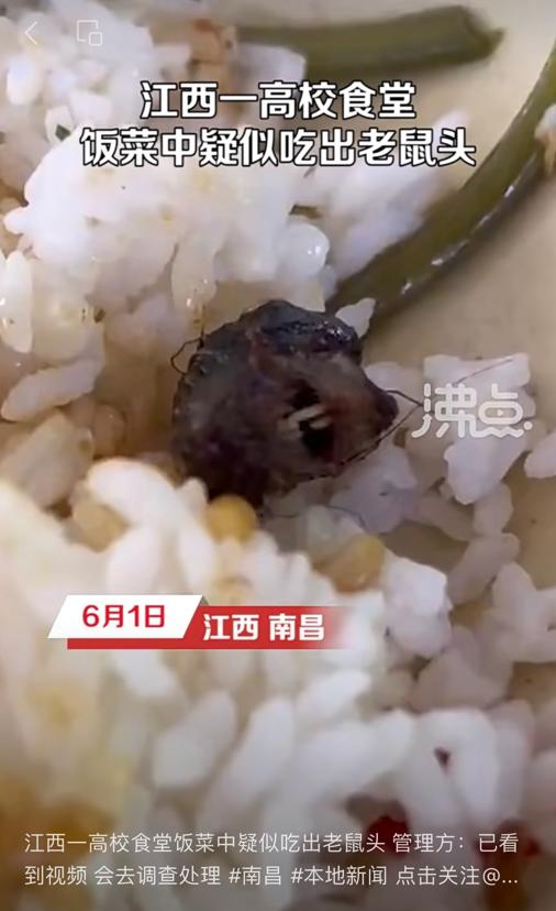 江西一高职食堂饭菜中吃出老鼠头？校方：当事人已确认为鸭脖